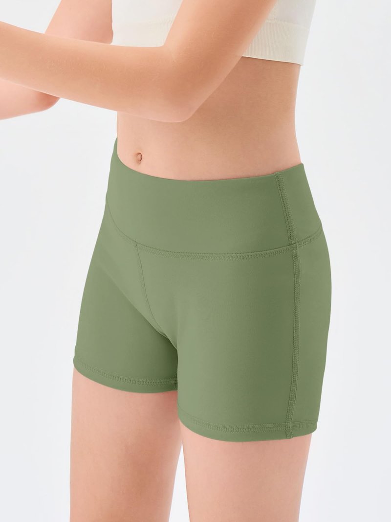 Haloumoning Girls Athletic Shorts Kids High Waisted Yoga Dance Biker Shorts Comfy Gymnastics Shorts 5-14Y Olive Green