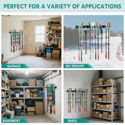 EVERHANGER Wall Mount Ski Rack for Garage, Ski Storage Hangers for Indoor/Outdoor, Wall Ski Holder Holds Up to 8 Pairs of Skis