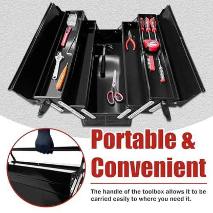 Metal Cantilever Tool Box, 21" Fold Out Steel Tool Box with Handle 3-Tier 5 Tray, Portable Metal Tool Storage Box Organizers for Home Studio Auto Repair Factory