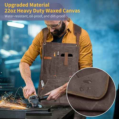 Waxed Canvas Woodworking Apron - 22oz Carpenter Apron for Men and Women, Shop Aprons with 9 Pockets & Cross Back Straps