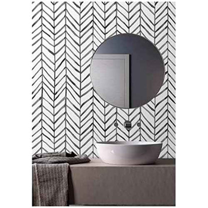 HAOKHOME Black and White Wallpaper Peel and Stick Stripe Herringbone Geometric Textured Self Adhesive Contact Paper Removable for Bathroom 17.7in x 9.8ft