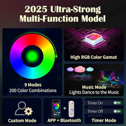 3D Cloud Music Sync RGB LED Strip Light - APP & Remote Control, Multi-Color & Warm White, USB Powered, for Bedroom, Kids Room, Gaming Room, Ideal Gift