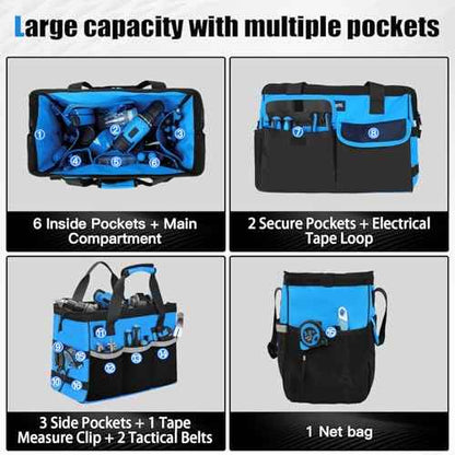 Tool Bag -15 inch Wide Mouth Men's Tool Bag - Used for tool storage, handling, and organization, for home DIY and equipment storage