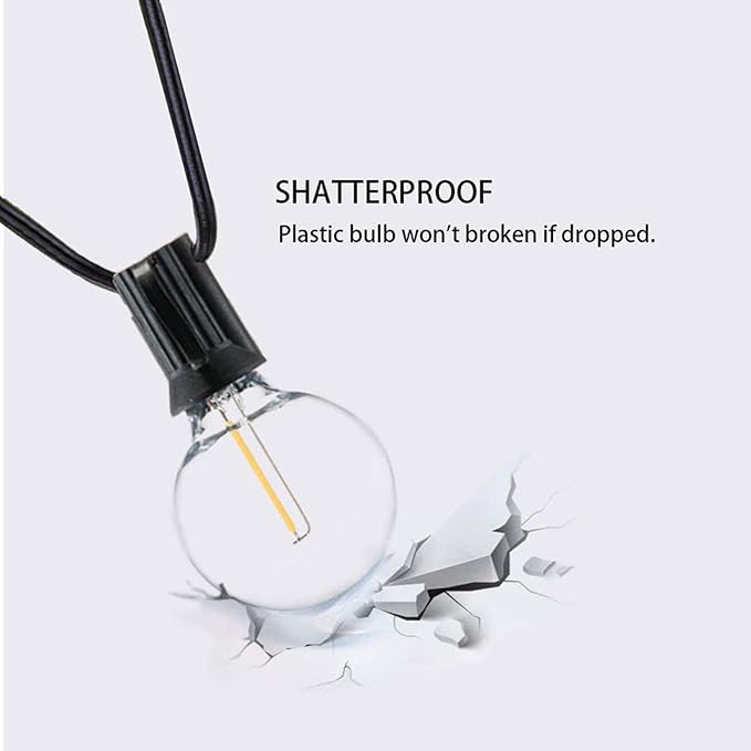 100FT Outdoor Globe String Lights LED Waterproof G40 String Lights Connectable with 52 Shatterproof Bulbs Dimmable Patio Lights String for Bistro Backyard Gazebo Lights