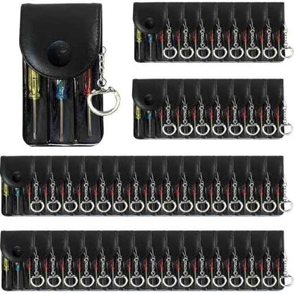 Bulk Pack Mini Screwdriver Keychain Set ? 48 Sets of Handy 3-Piece Screwdrivers in a Snap-Closure Pouch with Hook, Perfect for Men, Tool Party Favors, Christmas Gifts, and Birthday Presents