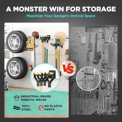 NACIAL 6 Pack Garage Storage System Hooks, Heavy Duty Wall Mount Tool Organizer, Chair Hanger Garage Storage Utility Hooks for Car Tires, Ladders, Chairs, Strollers, Power Tools, Garden Tools - 6 PACK