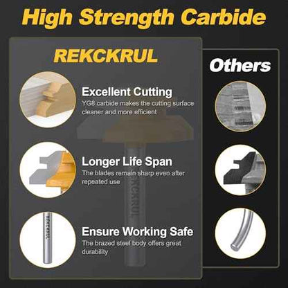 Professional 3 PCS 45 Degree Lock Miter Router Bit Set - Carbide Tipped, 1/4" Shank, Cutting Height: 1/2", 5/8", 3/4", Woodworking Tools for Cabinets, Drawers, Doors & Furniture