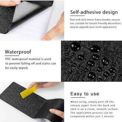 Avinyl 10M Black Mirror Border Peel and Stick Wallpaper, Self Adhesive Waterproof Wallpaper Mirror Frame Tape for Bathroom Decor, Silk Peel and Stick Trim Removable Kitchen Wall Decor 1.96" x 393"