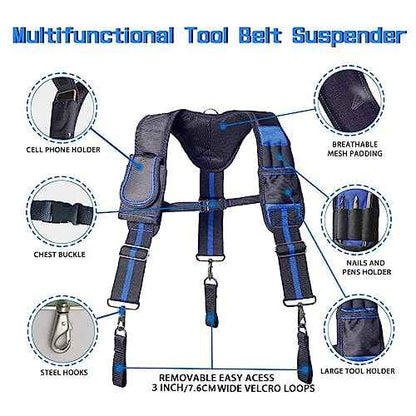 Dr.TOUGH Tool Belt Suspenders for Men Carpenter Tool Belt with Suspenders Padded Tool Belt Suspenders With Magnet Pocket (Without Tools)