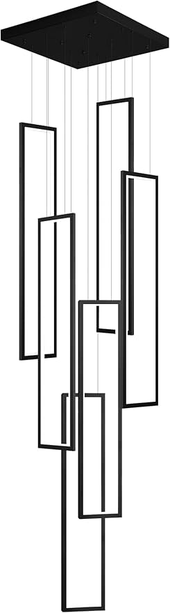 Flashing God Modern Chandelier,Black Chandelier with 6 Ring Led Foyer Chandeliers,Larger High Ceiling Chandelier for Living Room,Square Chandelier for Entryway Staircase LED Dimming 2700k-6000k