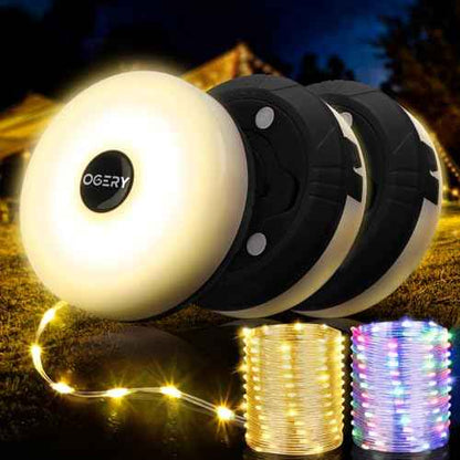 OGERY 3-Pack Camping String Lights, 4 in 1 Quick Storage 32.8FT Rechargeable Indoor Outdoor Fairy Lights String with 8 Lighting Modes, Hanging Portable LED for Christmas Decor Patio Party Essentials