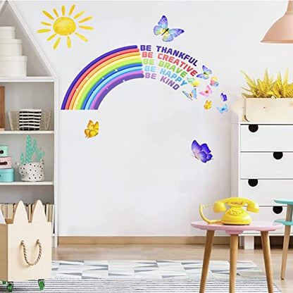 Rainbow Wall Decal for Kids Playroom Decor Colourful Butterflies Cloud Classroom Quotes Inspirational Nursery for Girls Bedroom Be Brave Be You