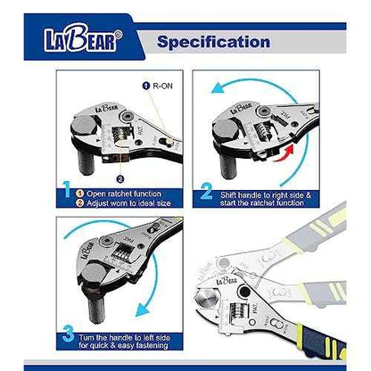 LABEAR- 10 inch long x 1-1/4 inch(32mm) Adjustable Ratchet Wrench