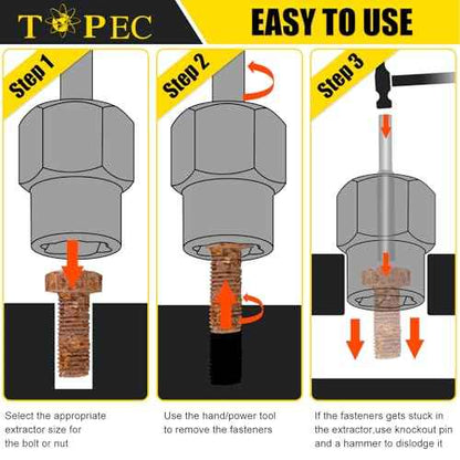 TOPEC Bolt Extractor Kit, 35-Piece Stripped Bolt Extractor Socket Set, 1/4" & 3/8" Drive Easy Out Socket Set, Nut Remover for Removing Broken, Rusted, Rounded Fasteners