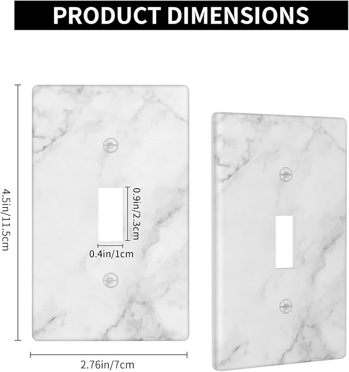 White Marble Pattern Light Switch Cover Decorative Single Toggle Wall Plate 1-Gang Art Print Faceplate for Kids Kitchen Home Room Decor 4.5" x 2.76"