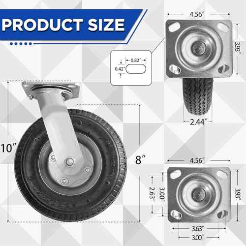 RRQ 8 Inch Caster Wheels, Pneumatic Swivel Caster Wheels with Zinc Top Plate 360 Degree Rotation for Cart, Dolly, Trolley, Workbench and Wagon, Black Rubber Wheels, 590 Lbs Total Capacity (2 Pack)