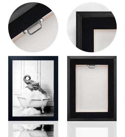 Bathroom Picture Wall Decor, Framed Black and White Bathroom Wall Art, Toilet Paper in Little Funny Raccoon's Hand Animal Canvas Print Painting