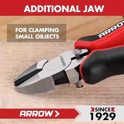 ARROW High Leverage Diagonal Pliers, 6 Inch Wire Cutters with Comfortable TPR Handle, High Carbon Steel Side Cutters for Cutting Wire