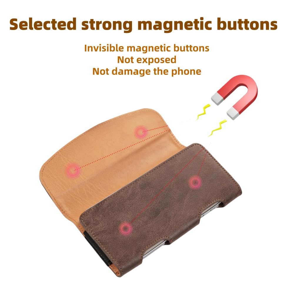Bourisen Phone Holster Pouch Case Belt Clip Loops Faux Leather for Man for iPhone11/12/13/14/15/16/17Pro Max,14/15/16 Plus,11,17,17 Pro,Samsung S25 24 23 22 21 Plus(Brown&Yellow, L(6.9’’x3.4’’x0.8’))