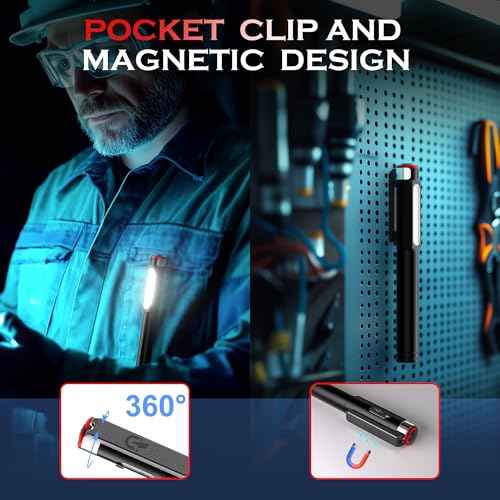 Pen Light Flashlight, 800 Lumens LED Pen Flashlights Rechargeable 6 Modes COB Magnetic Flashlight with Clip Bright Pocket Flashlights Work Light Portable Waterproof Durable Penlight for Nurse