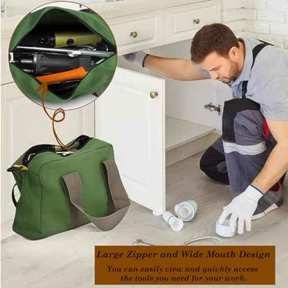 Small Tool Bag, Canvas Wide Mouth Tool Bag, Large Capacity Tool Bags for Men, Portable Home Tool Organizer for Storage Handbag for Screwdrivers, Wrench, Plier, Nails, Pliers Repair Hand Tools -12 Inch