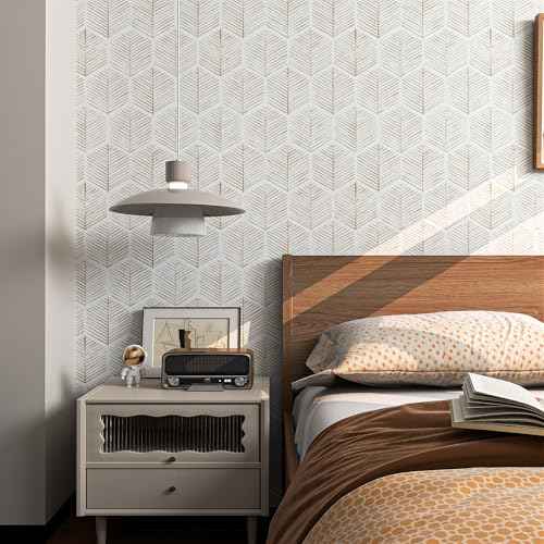 MelunMer Modern Peel and Stick Wallpaper Boho Contact Paper for Cabinets/Drawers 591In L 17.3In W Self Adhesive Removable Wallpaper for Bedroom/Bathroom Waterproof Geometric Contact Paper Beige/White