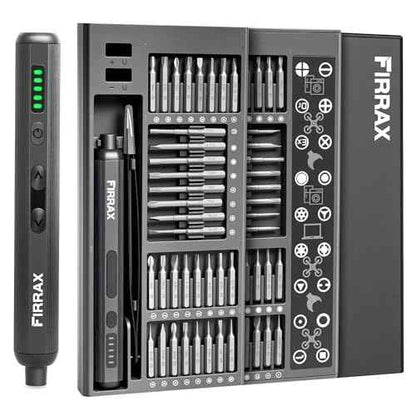 Mini Electric Screwdriver Set, FIRRAX 76-in-1 Small Electric Precision Screwdriver Cordless with 5 Torque Settings, 64 Bits, LED Lights, Power Screwdriver Repair Tool Kit for PC Phone Camera