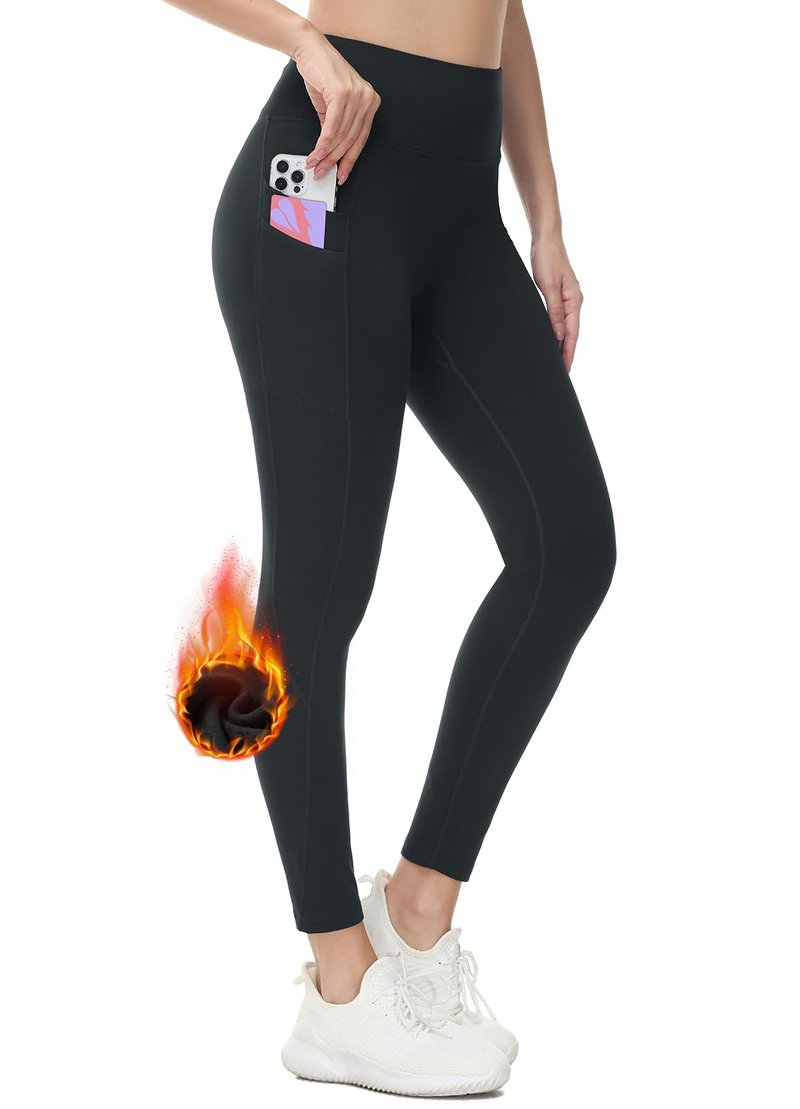 baleaf Fleece Lined Leggings Women Water Resistant 25" Petite Winter Warm Legging Thermal Running Tights Yoga Hiking Pants Black S