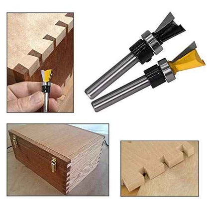 Yakamoz 2Pcs 1/4 Inch Shank Dovetail Joint Router Bits with Bearing Guide Dovetail Jig Bit for Furniture Building Cabinet Making Woodworking Cutter Tools