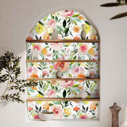 Colourful Ink Floral Wallpaper,17.71"x118.1" Peel and Stick Wallpaper Self-Adhesive Contact Paper for Living Room Bedroom Washroom Cabinet Wall