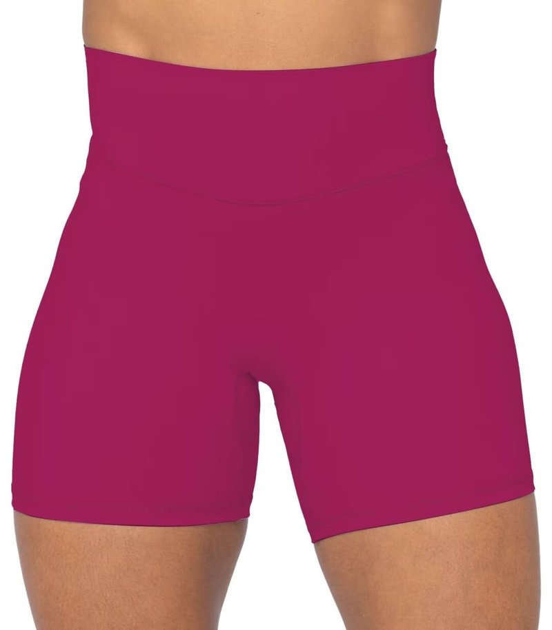 Sunzel No Front Seam High Waist Biker Shorts for Women, Squat Proof Yoga Workout Gym Bike Shorts 5" Sangria X-Large