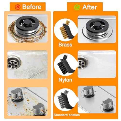 Wire Brush Set 6Pcs, Wire Brushes with Brass/Stainless Steel/Nylon Bristles - Deep Cleaning for Paint Scrubbing, Rust & Dirt Removal and Kitchen Cleaner