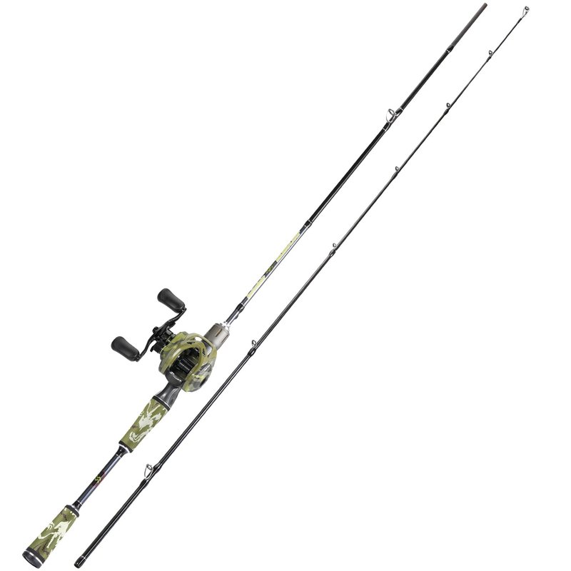 Sougayilang Camo Baitcaster Combo, 2-Piece 30+24Ton Graphite Rod, 8.0:1 Gear Ratio,9+1 Bearings Reel, SuperPolymer Handle,Hook Keeper for Bass, Walleye, Pike, Catfish Fishing
