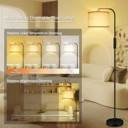 Dimmable Floor Lamp for Living Room,Arc Sofa Lamps with Remote Control,Stepless Dimmable Brightness & Colors Temperature 2700k-6500k,67 In,Tall Flexible Standing Lamp for Bedroom Study Room Office