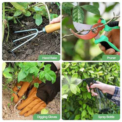 Gardening Tools 9-Piece Heavy Duty Garden Hand Tools with Fashion and Durable Garden Tools Organizer Handbag, Rust-Proof Garden Tool Set, Ideal Gardening Gifts for Women