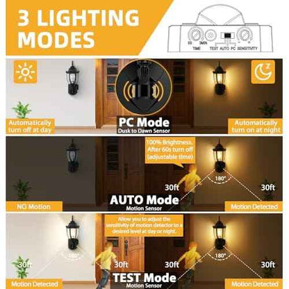Porch Lights with Outlet, Motion Sensor Outdoor Lights, Updated Dusk to Dawn Exterior Lighting Fixtures, Waterproof Anti-Rust Aluminum Outside Light for House Entryway Garage, Black