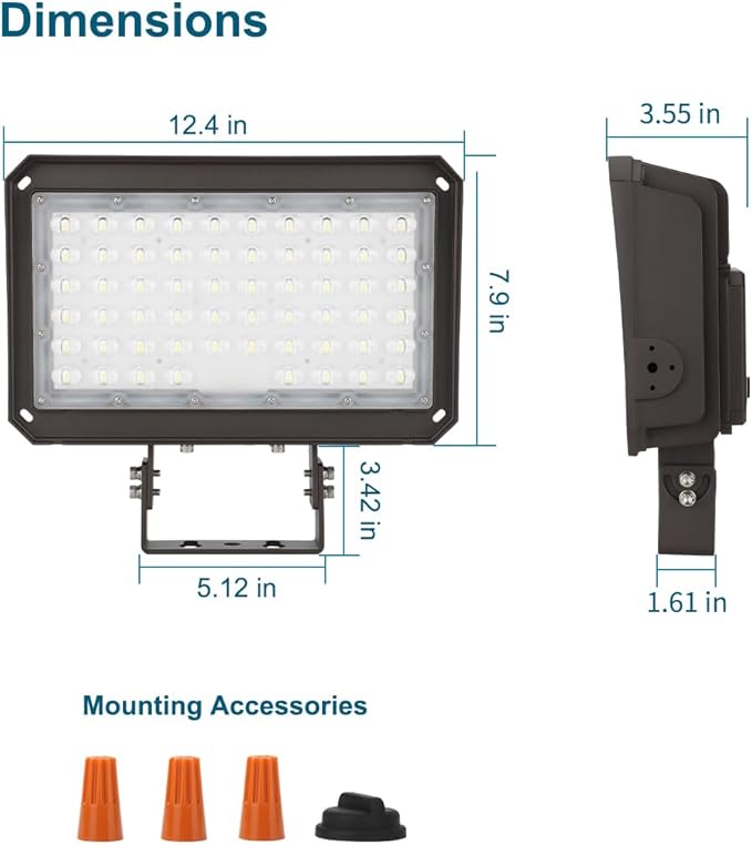 150W LED Flood Light with Dusk-to-Dawn Photocell, 130lm/W 5000K Daylight 100-277V IP65 Waterproof, 150W-100W-75W Adjustable, LED Parking Lot Light with Trunnion Mount, ETL