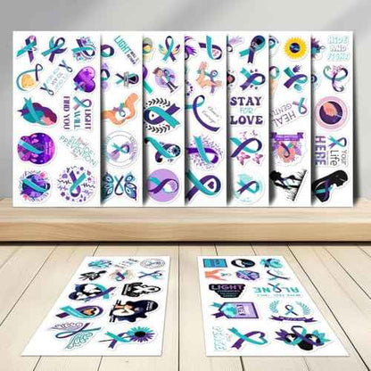 108 PCS Mental Health Awareness Stickers Pack, Vinyl Waterproof Teal and Purple Ribbon Stickers for Laptop Water Bottle Scrapbook, Positive Affirmation Decals for Kids Teens