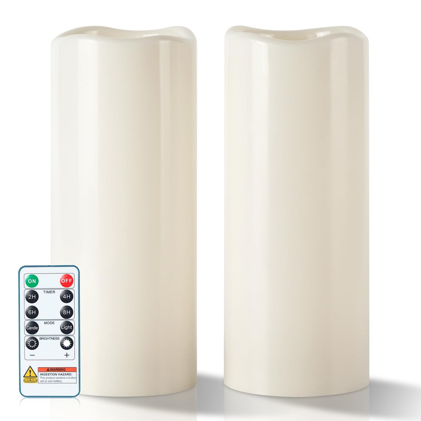 5plots 4"×10" Large Outdoor Waterproof Flameless Candles Ivory White with Timer & Remote, Battery Operated LED Flickering Pillar Candles for Patio Porch Halloween Christmas Lantern, Set of 2
