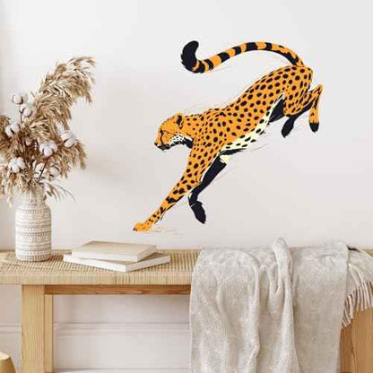 Jumping Cheetah Wall Decals Removable Safari Animal Vinyl Stickers for Nursery Living Room and Office Gym Decor Peel and Stick Wall Art