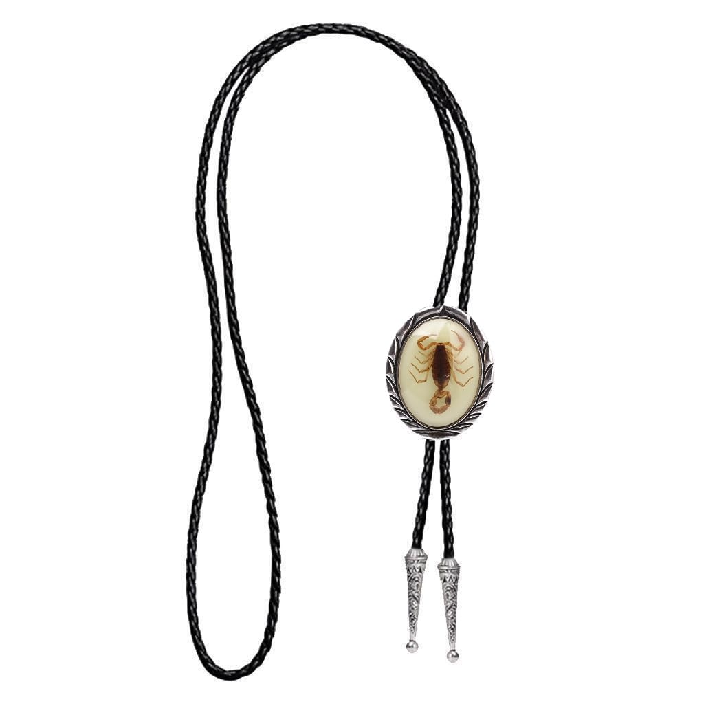 Jeilwiy Bolo Tie Luminous Scorpion Bolo Tie Celtic Style Handmade Western Cowboy Bola Tie Black Leather Necktie for Men Women