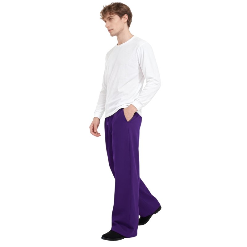 Baggy Sweatpants Men Wide Leg Sweat Pants Mens Clothing Casual Athletic Workout Straight Leg Open Bottom Sweatpants Fleece Lined Jogger with Pockets Fall Winter Clothes Purple