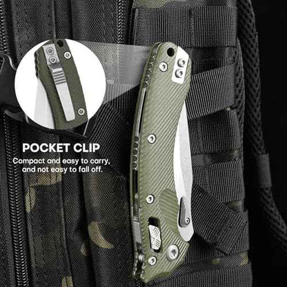 Folding Pocket Knife for Men, M390 3.7" Blade with G10 Handle and Crossbar Lock, EDC Knife for Camping, Hiking, and Outdoor Everyday Carry (Green)
