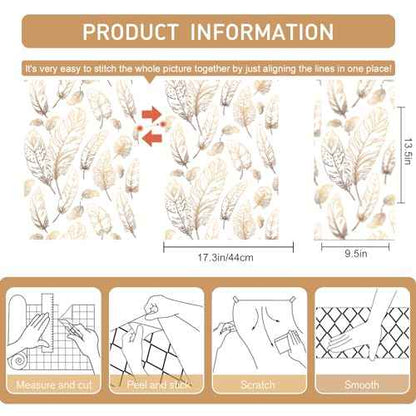 White Peel and Stick Wallpaper 17.7"x80" Feather Wallpaper Removable Modern Vinyl Wall Paper Waterproof Contact Paper for Bedroom Living Room