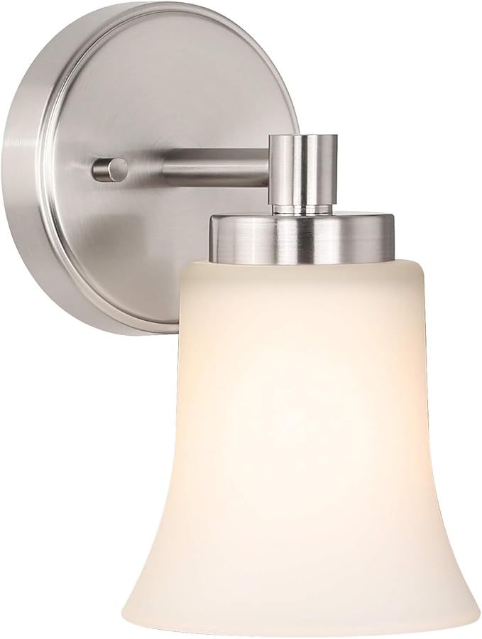 XiNBEi Lighting Wall Sconce, Single Bathroom Vanity Wall Light with Glass, Brushed Nickel Finish for Hallway & Bedroom XB-W1235-1-BN