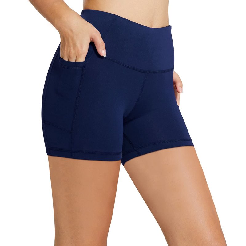 baleaf Workout Shorts Women 5" Biker Yoga Gym Spandex Running Volleyball Compression Tummy Control Short with Pockets Navy Blue XL