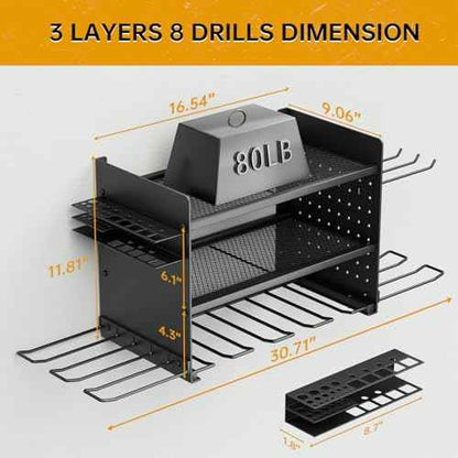 Power Tool Organizer Wall Mount, 3 Layer 8 Drill Holder Tool Shelf Storage Rack for Garage Organization, Birthday Gifts for Him Men Dad Husband Anniversary Fathers Day, Cool Gadget Stocking Stuffer