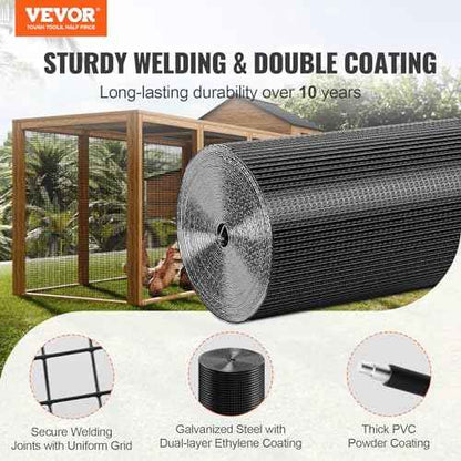 VEVOR Hardware Cloth, 24'' x 100' 1/2 inch Galvanized Wire Mesh Roll, 19 Gauge Chicken Wire Fencing Roll, Vinyl Metal Wire Mesh for Chicken Coop Barrier, Rabbit Snake Fences, Poultry Enclosures