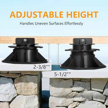 12Pack Adjustable Deck Support Pedestal Deck Foundation Base Support£¬Used for Floating Deck Platform Deck Floor Height Adjustment Raising, Adjustment Raising from 2-3/8" to 5-1/2", Black