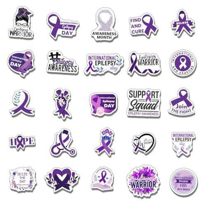 50 Pack Pcs Epilepsy Awareness Month Stickers for Water Bottles Waterproof Vinyl Laptop Luggage Purple Ribbon Inspirational Sticker Packs Bulk Teens Adults Aesthetic Small Decals